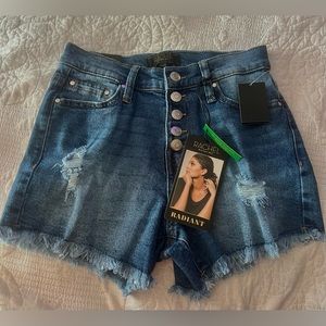 Rachel Roy XS denim shorts cut off button up blue jean